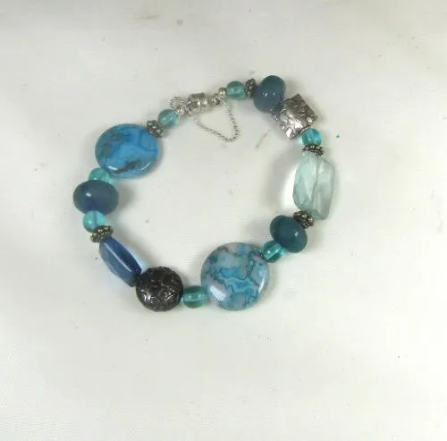 Blue Agate Gemstone and Silver Whimsical Bracelet