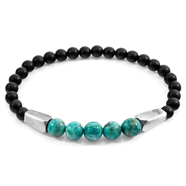 BLUE TURQUOISE HUKOU SILVER AND STONE BRACELET