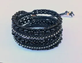 Bohemian Boho Onyx Macrame bracelet 5x wrap, leather wrap bracelet