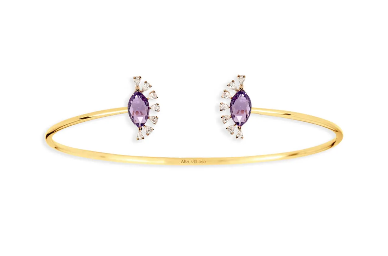 Bracelet 18kt Gold Marquise Amethysts & Diamonds Cuff