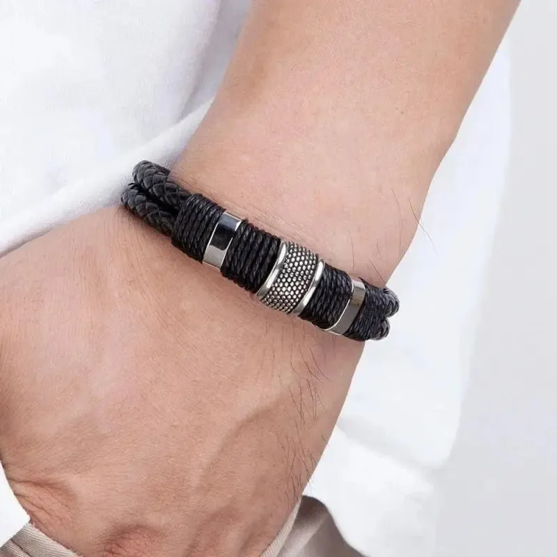 Bracelet moto cuir acier