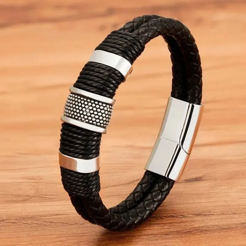 Bracelet moto cuir acier