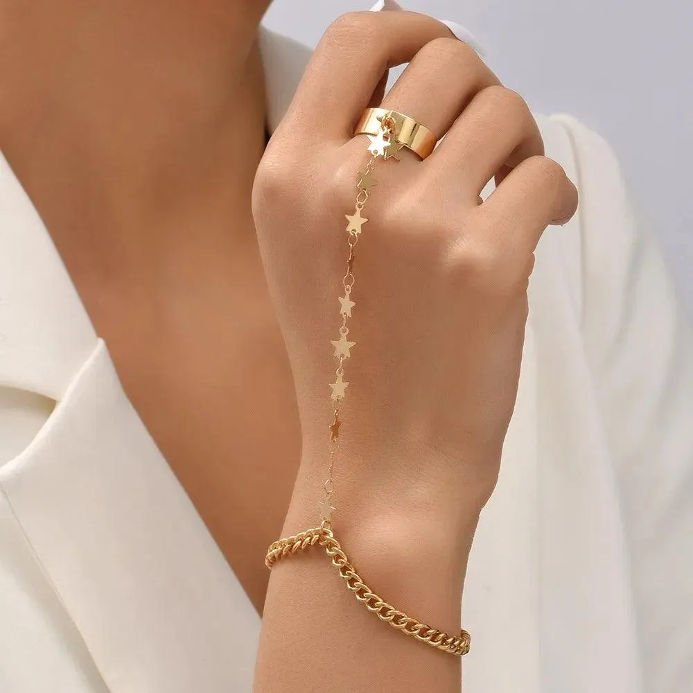 Bracelets and Finger Rings Charm Jewelry - Simple Chain - Gold Plated - TSJ3