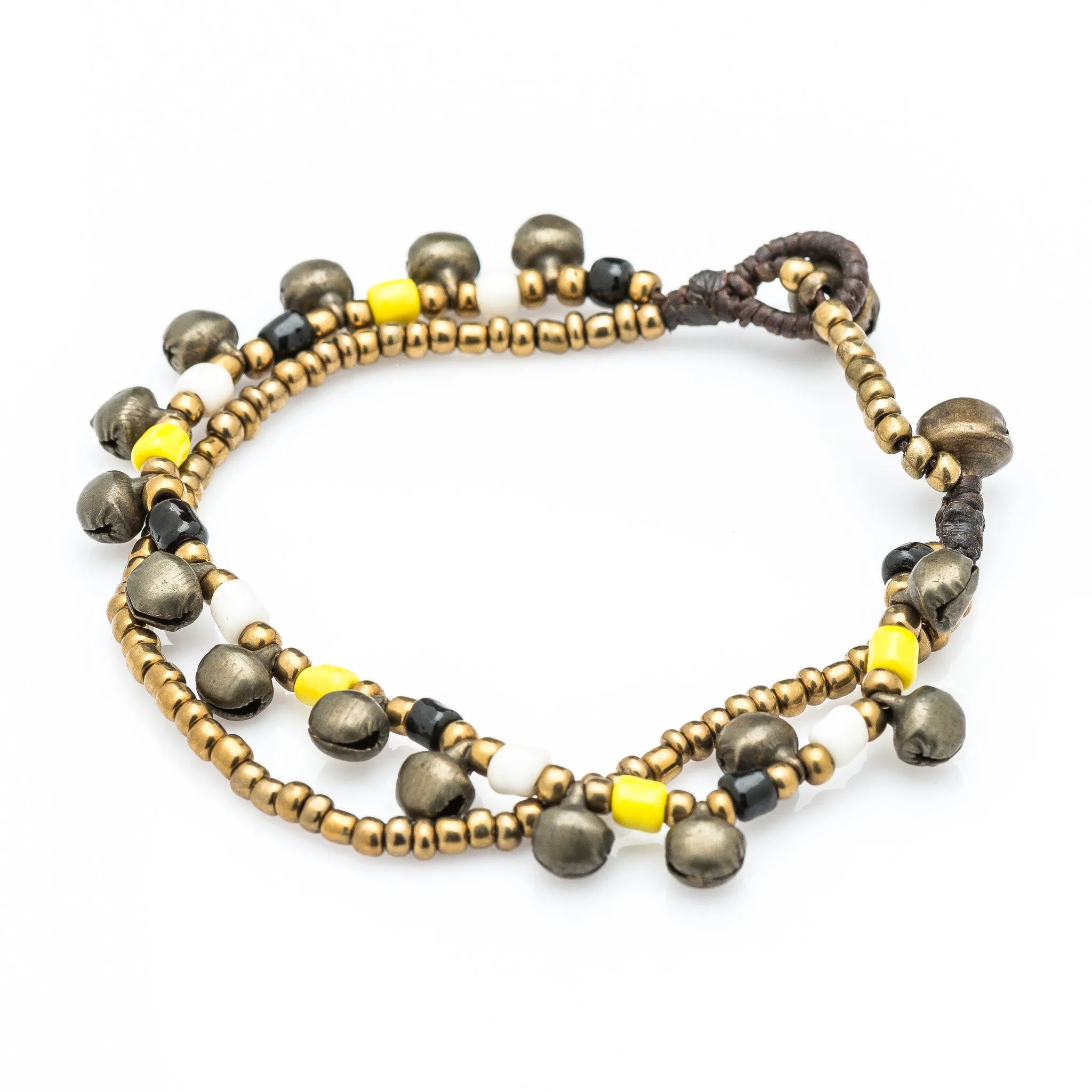 Brass Beads Bracelet with Brass Bells in Multi