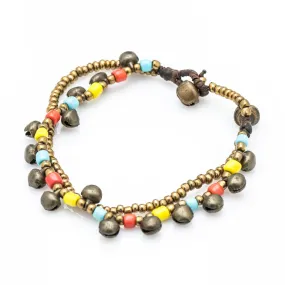 Brass Beads Bracelet with Brass Bells in Multi