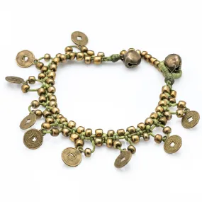 Brass Beads Bracelet with Brass Coins in Lime