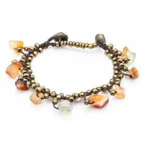 Brass Beads Bracelet with Carnelian Stones