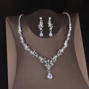 Bridal zircon necklace and earrings two-piece set women's wedding dress accessories Jewelry