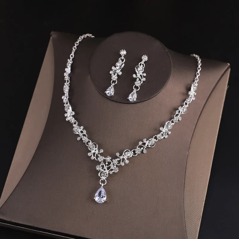 Bridal zircon necklace and earrings two-piece set women's wedding dress accessories Jewelry