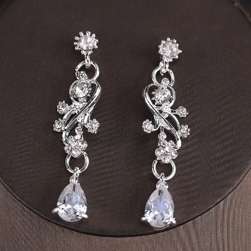 Bridal zircon necklace and earrings two-piece set women's wedding dress accessories Jewelry