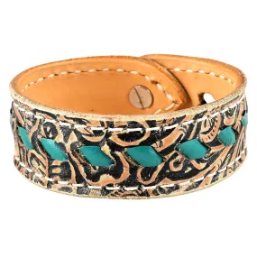 Buckstitch Bracelet, Two-Tone Floral & Turquoise