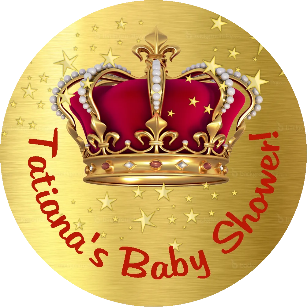 Burgundy Red and Gold Royal Prince Crown Personalized Baby Shower Round  Stickers  Supplies Labels