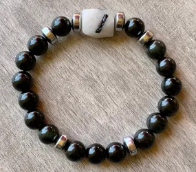 Casey Handmade Rutilated Quartz, Obsidian, and Hematite Expandable Bracelet