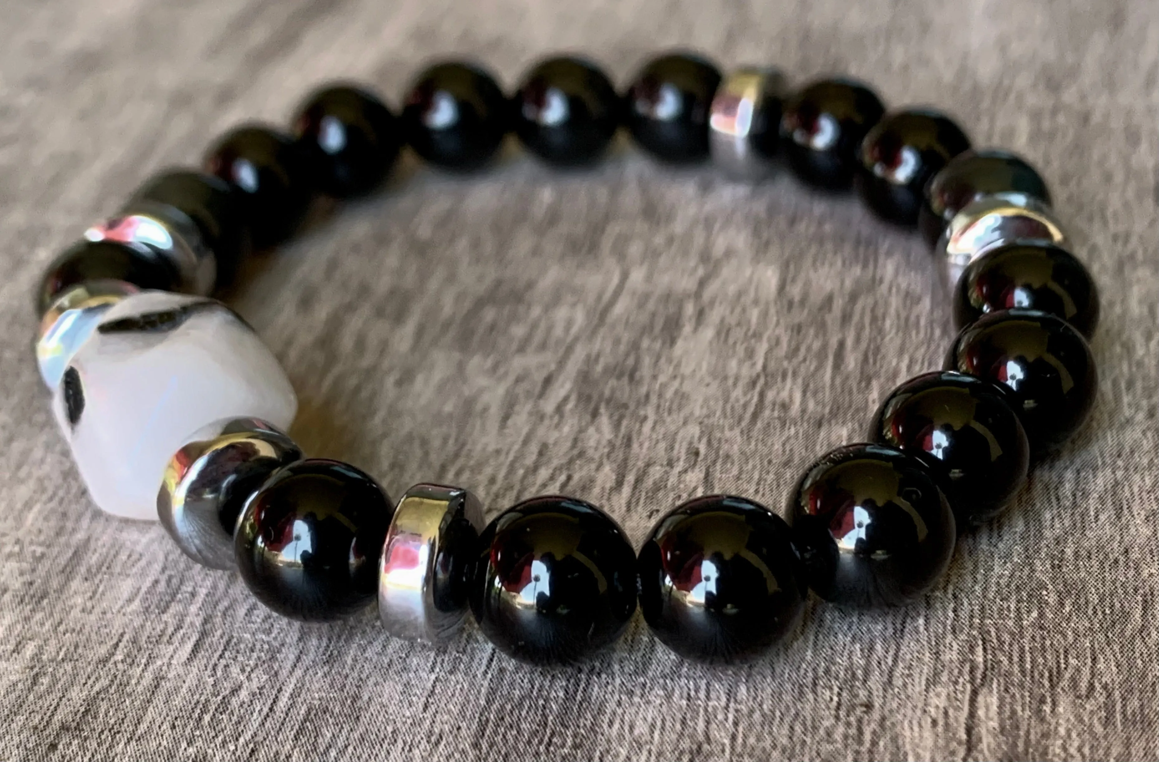 Casey Handmade Rutilated Quartz, Obsidian, and Hematite Expandable Bracelet