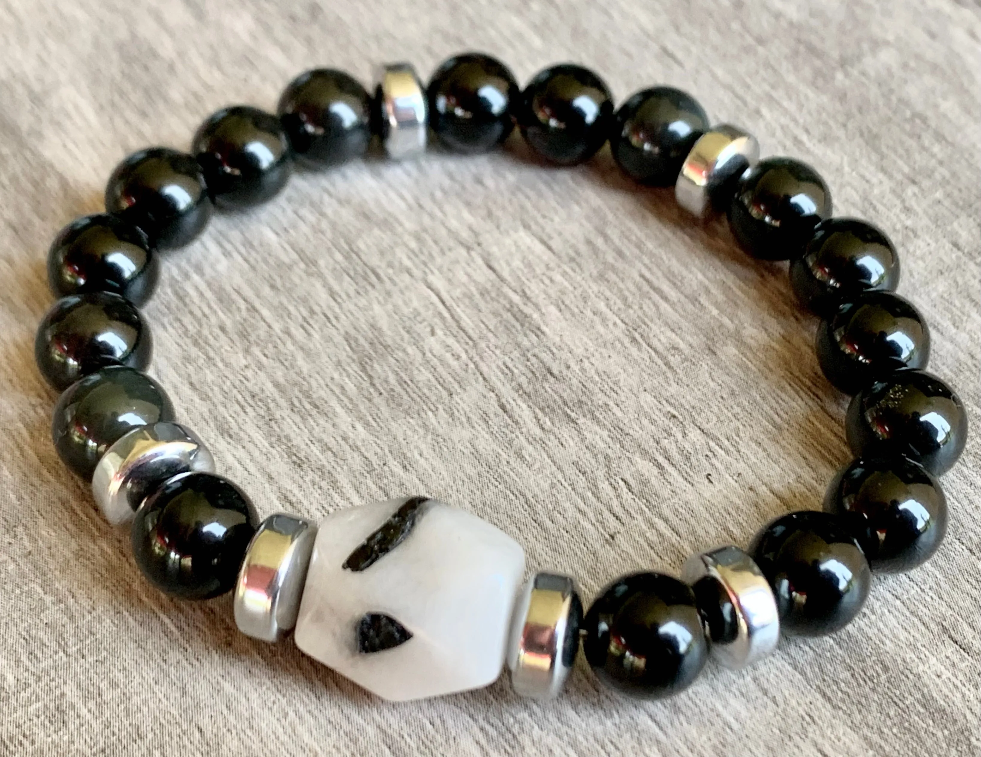 Casey Handmade Rutilated Quartz, Obsidian, and Hematite Expandable Bracelet