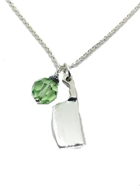 Chef's Cleaver Knife Pendant Necklace with Green Swarovski Crystal Charm