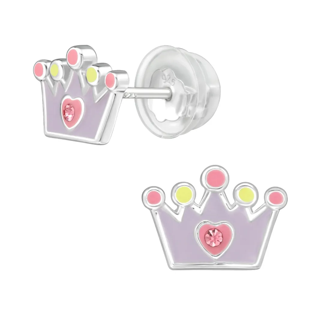 Children’s Sterling Silver Purple Crown Earring’s