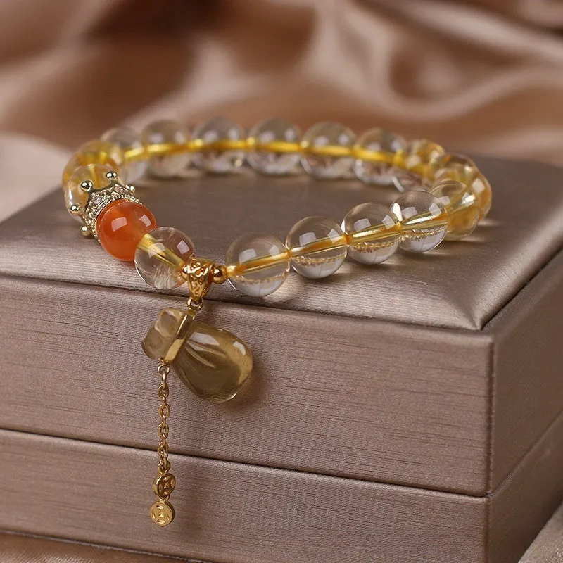 Chinese Style Light Luxury Purse Pendant Citrine Bracelet