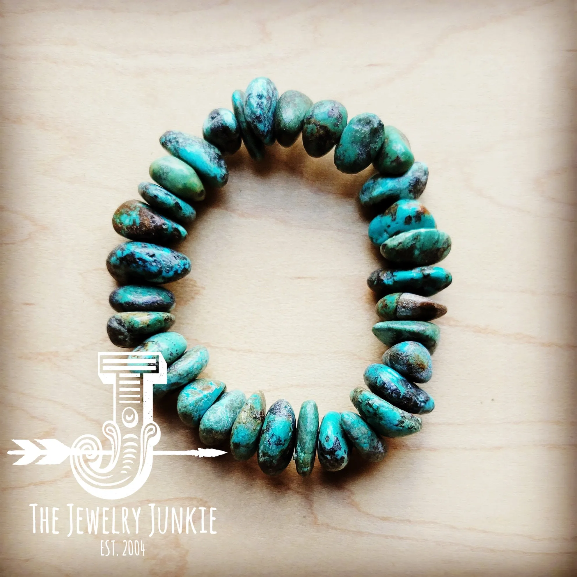 Chunky Genuine Natural Turquoise Beaded Bracelet 802b