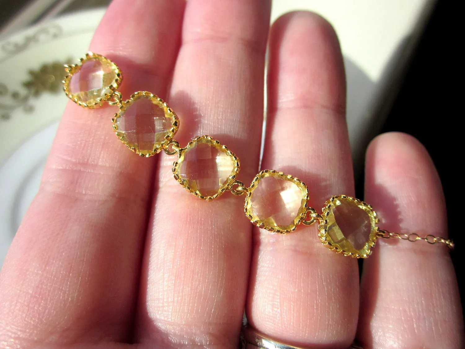 Citrine Bracelet Gold Plated Yellow Bracelet - Valentines Day Gift - Bridesmaid Bracelet - Bridal Bracelet - Citrine Wedding Jewelry