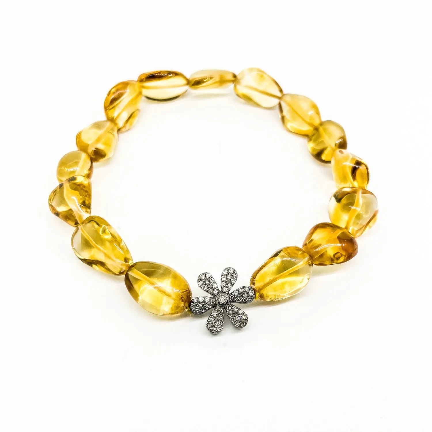 Citrine stretch bracelet with diamond flower charm