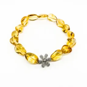 Citrine stretch bracelet with diamond flower charm