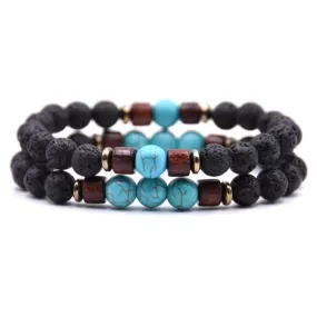 Classy Men Beaded Turquoise Wooden Bracelet Set