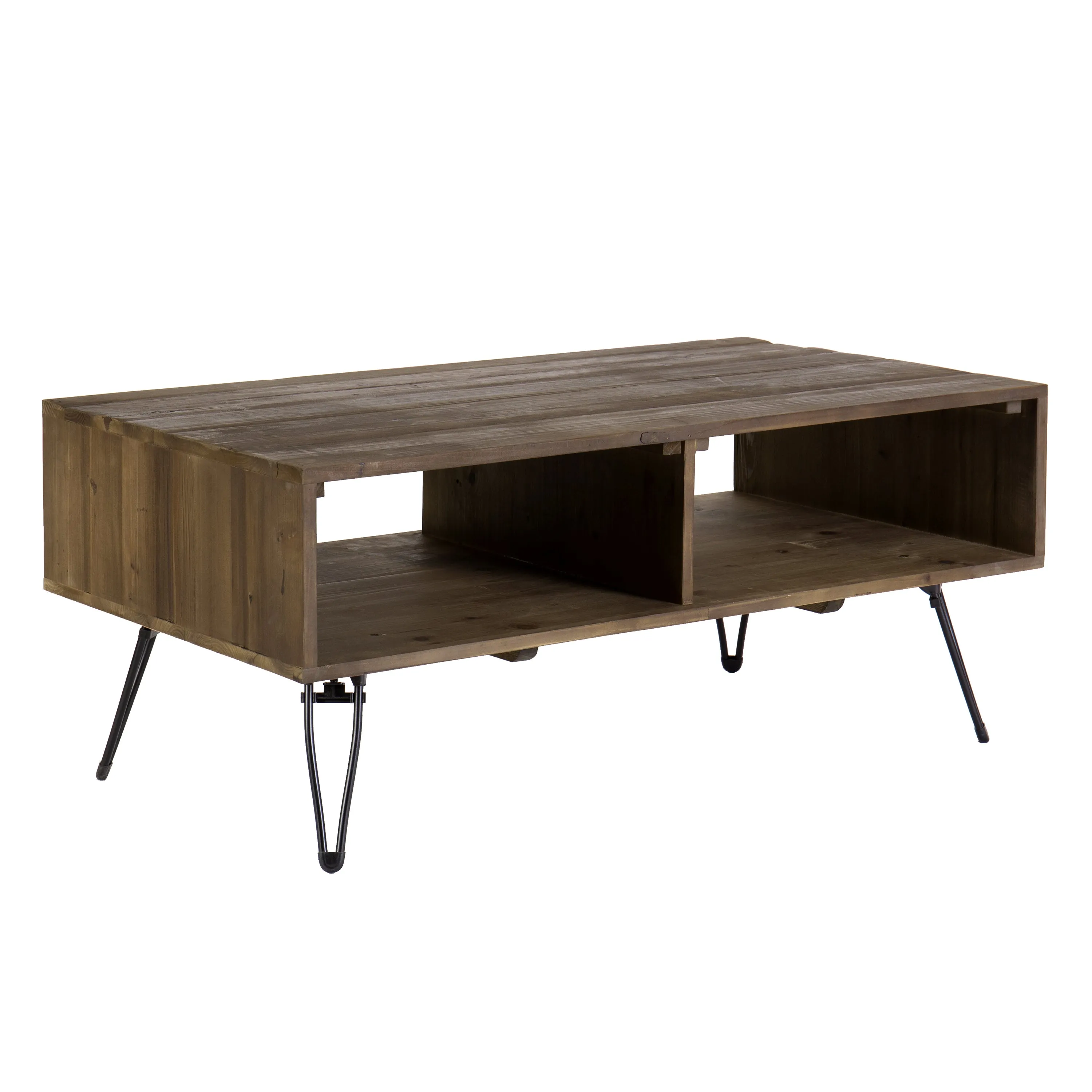 Clive 42 Inch Reclaimed Wood Rectangular Farmhouse Coffee Table With Storage, Iron Legs, Natural Brown By The Urban Port