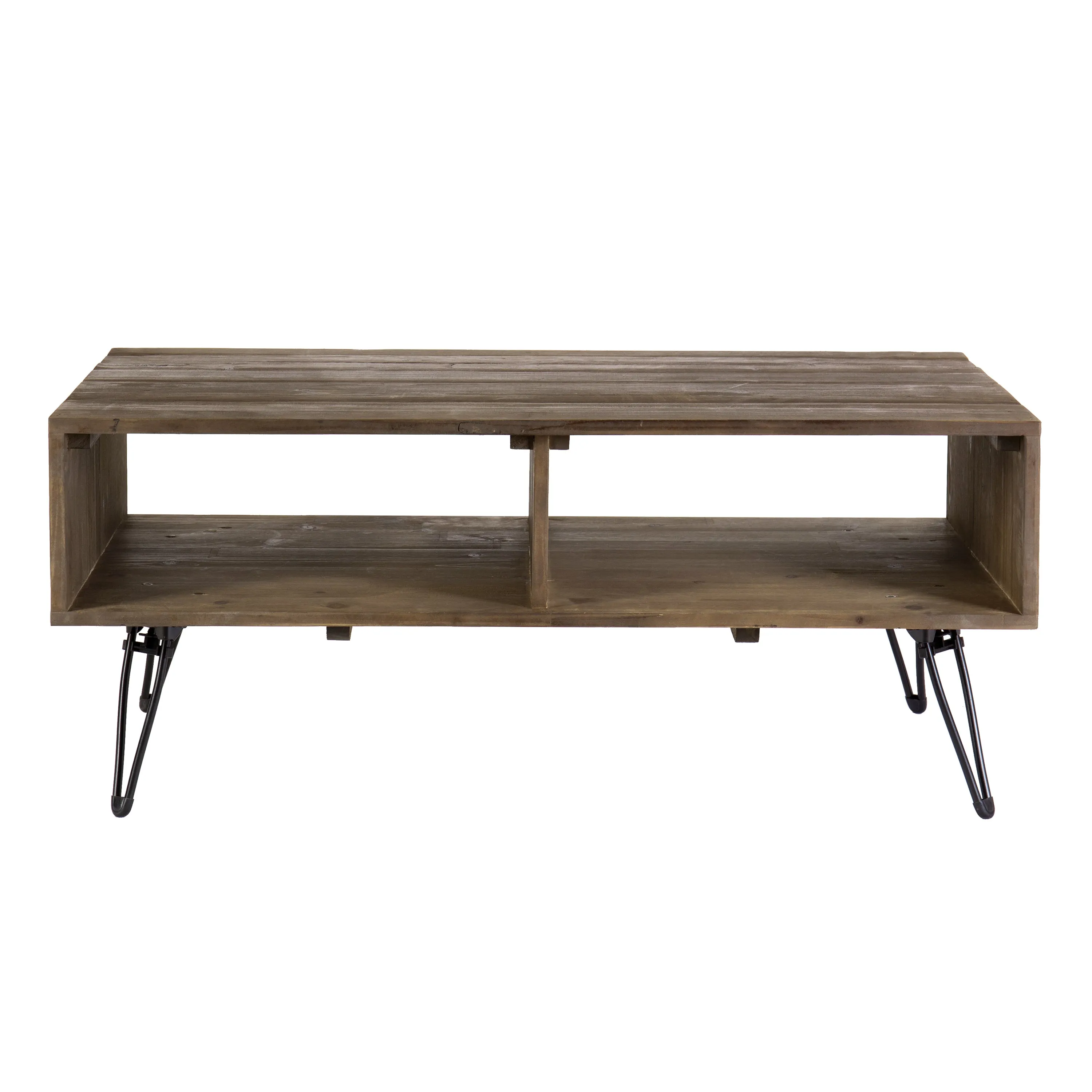 Clive 42 Inch Reclaimed Wood Rectangular Farmhouse Coffee Table With Storage, Iron Legs, Natural Brown By The Urban Port