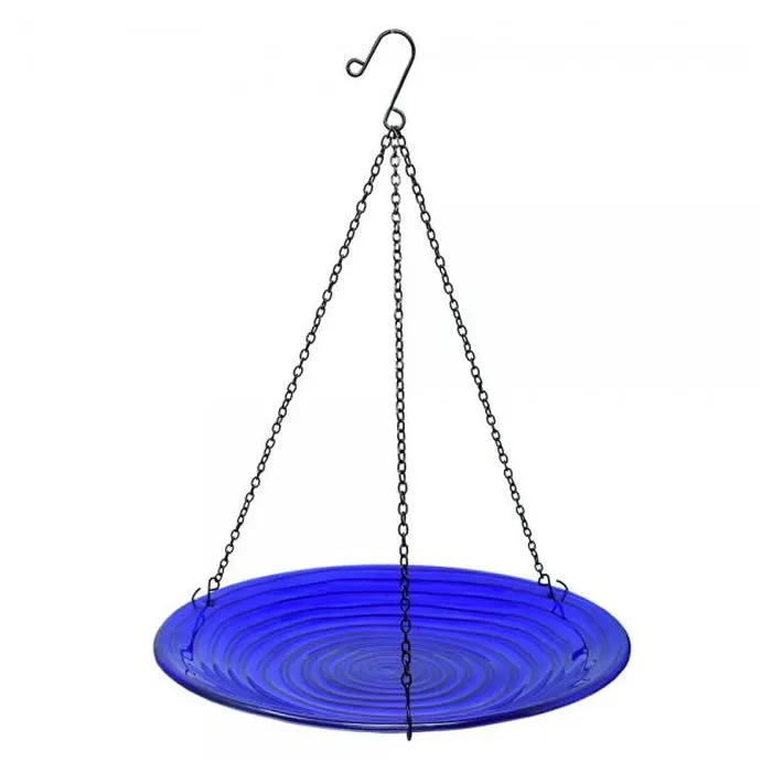 Cobalt Swirls Glass Hanging Bird Bath