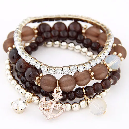 Cool Summer Bohemia Candy Jelly Beads Anchor Crystal Charm Bracelets Bangles Multilayer Beaded Elastic Accessories Women