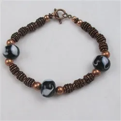 Copper Black and White Bead Bracelet