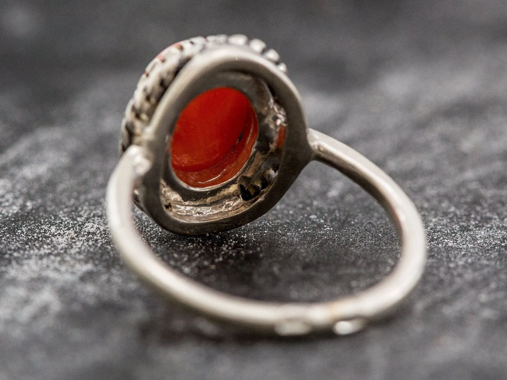 Coral Ring - Orange Solitaire Ring - Oval Coral Ring