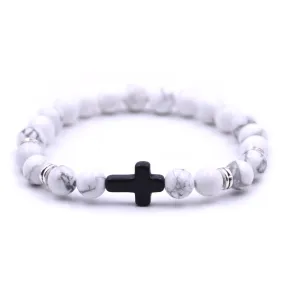 Cross Bead Bracelet <br> Marble White