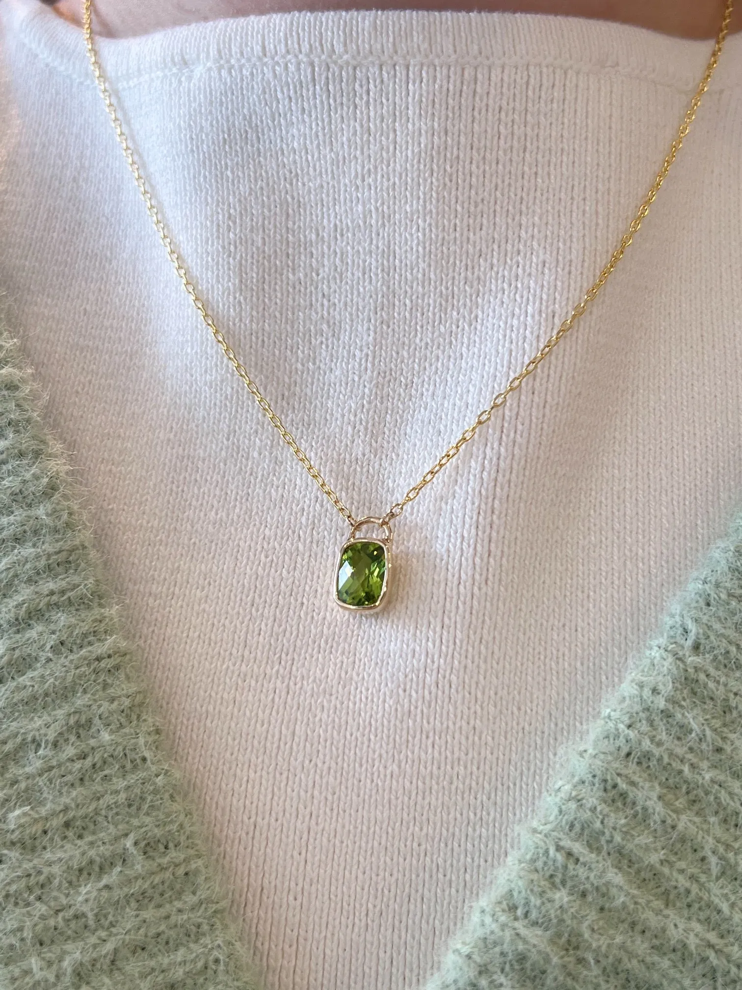 Cushion Cut Peridot Pendant Necklace