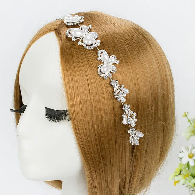 CZ Diamond Tiaras And Crowns Bridal Hair Ornaments For Weddings Crystals Pearls Hair Accessories Forehead Jewelry Women Diadem