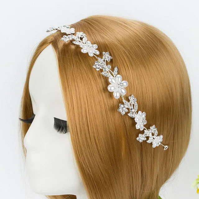 CZ Diamond Tiaras And Crowns Bridal Hair Ornaments For Weddings Crystals Pearls Hair Accessories Forehead Jewelry Women Diadem