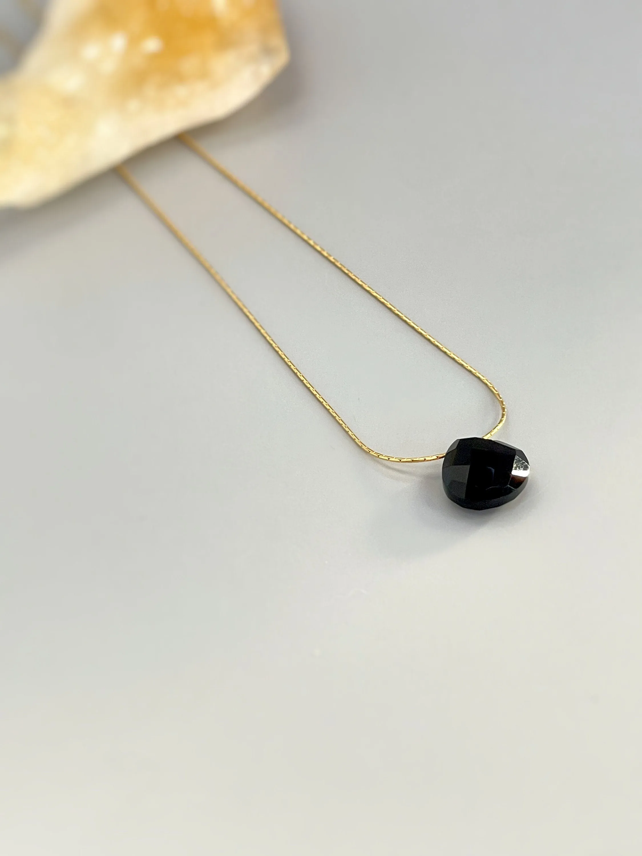 Dainty Black Onyx Necklace Sterling Silver, 14k Gold fill gemstone pendant necklace