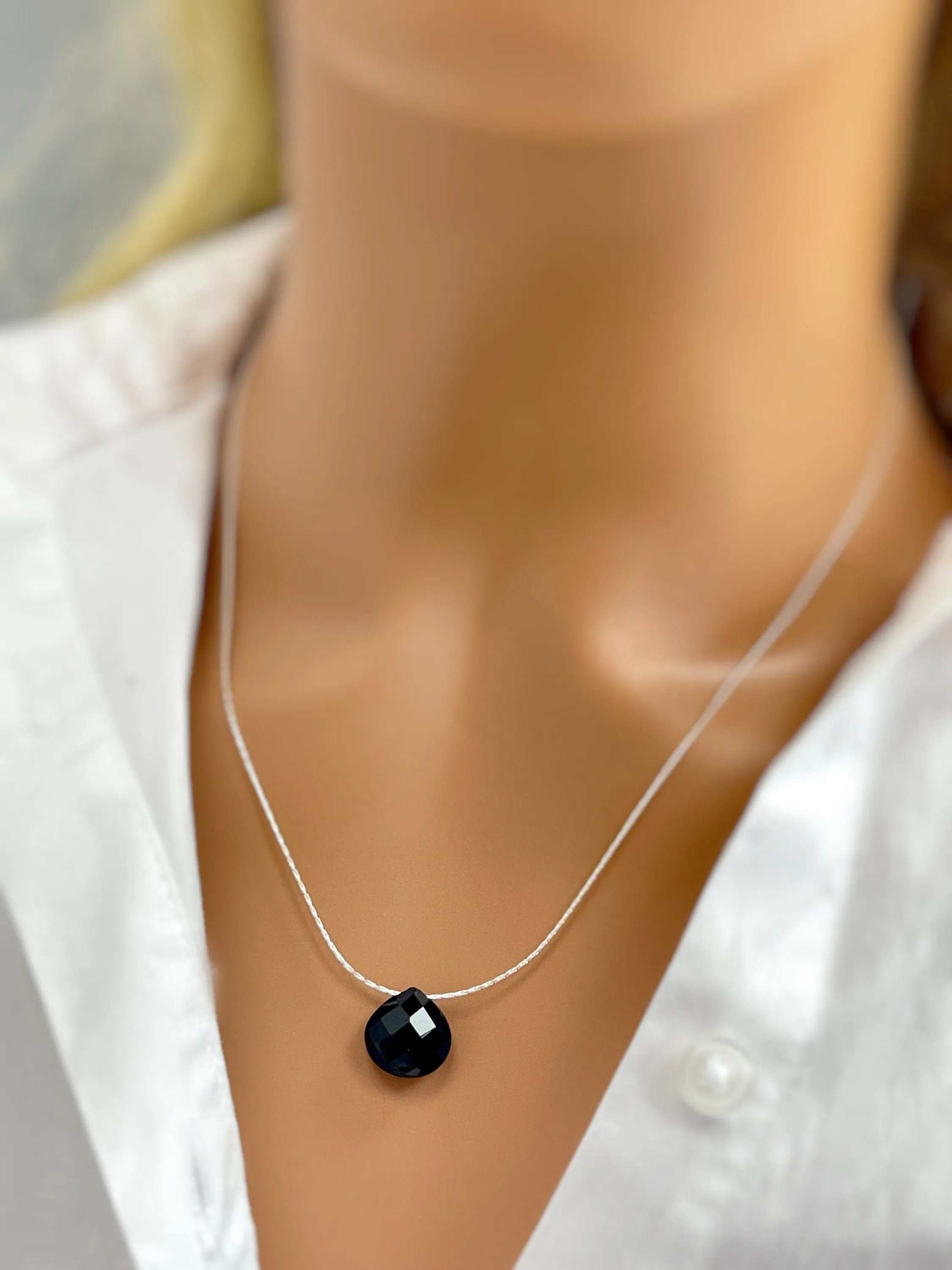 Dainty Black Onyx Necklace Sterling Silver, 14k Gold fill gemstone pendant necklace