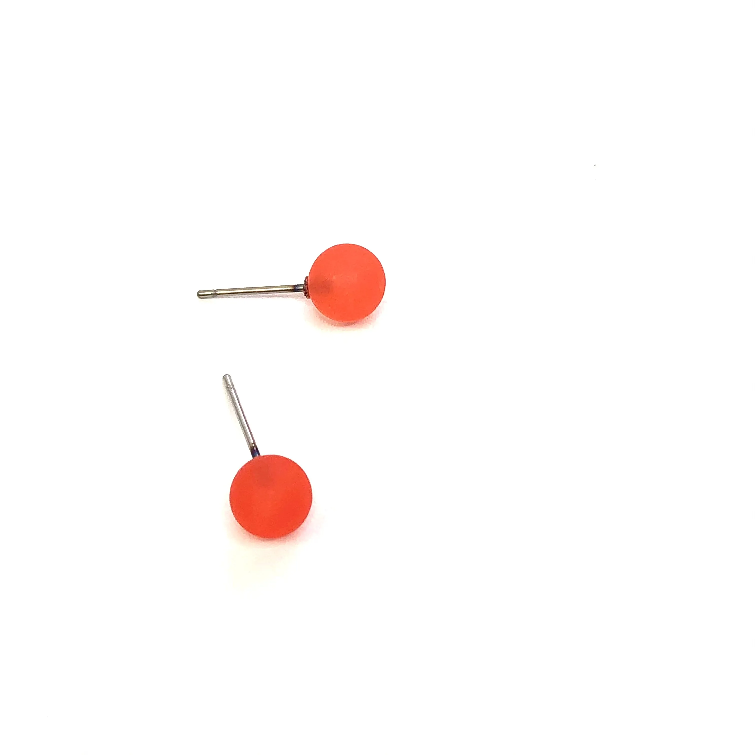 Dark Coral Frosted Lucite Mini Ball Stud Earrings