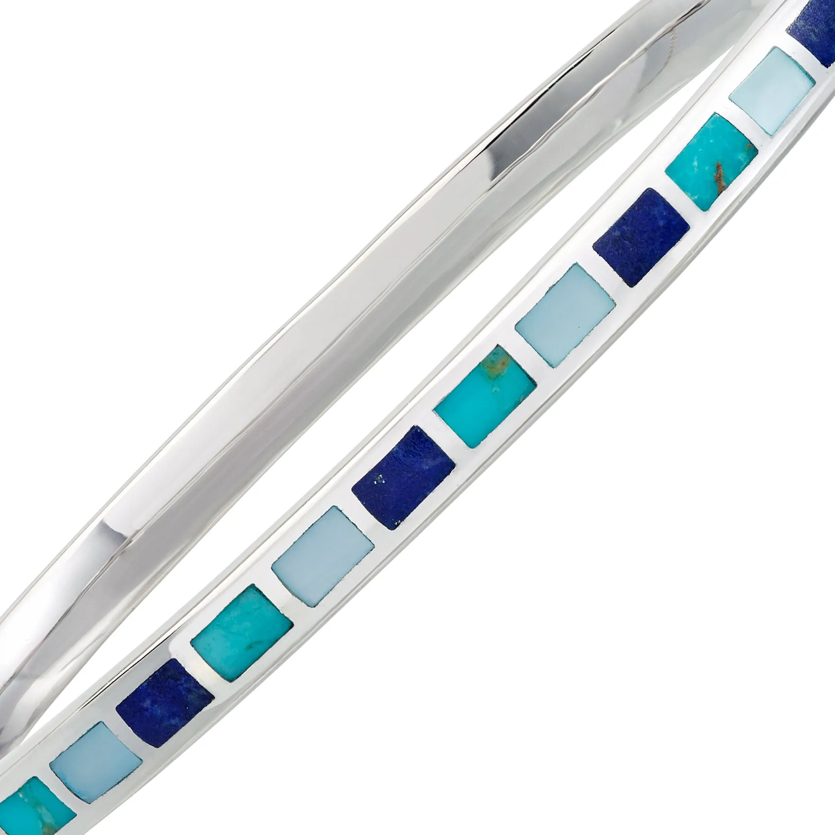 Dash Rectangle Tonal Blue Gemstone Mix Sterling Silver Bracelet