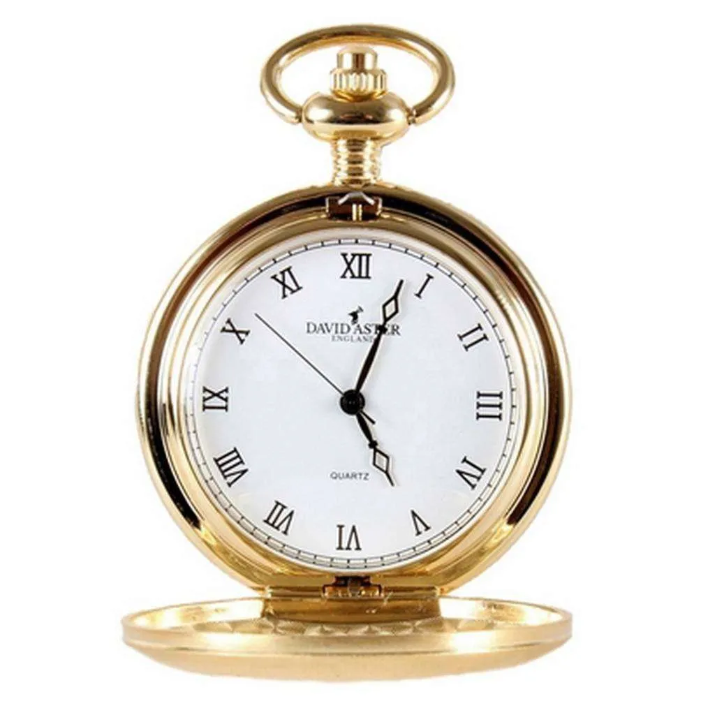 David Aster Brushed Quartz Full Hunter Pocket Watch - Gold