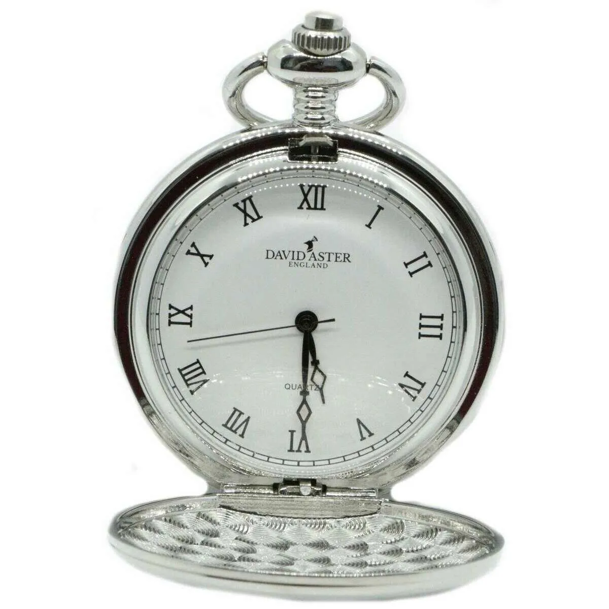 David Aster Pheasant Embossed Quartz Full Hunter Pocket Watch - Silver/White