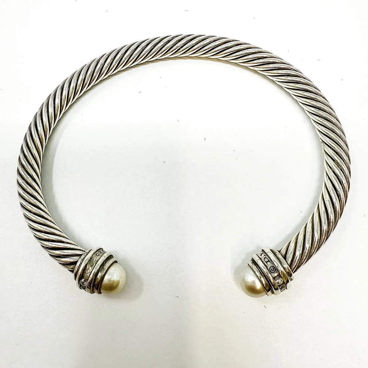 David Yurman Cable Cuff Bracelet with Pearl Caps and Diamonds