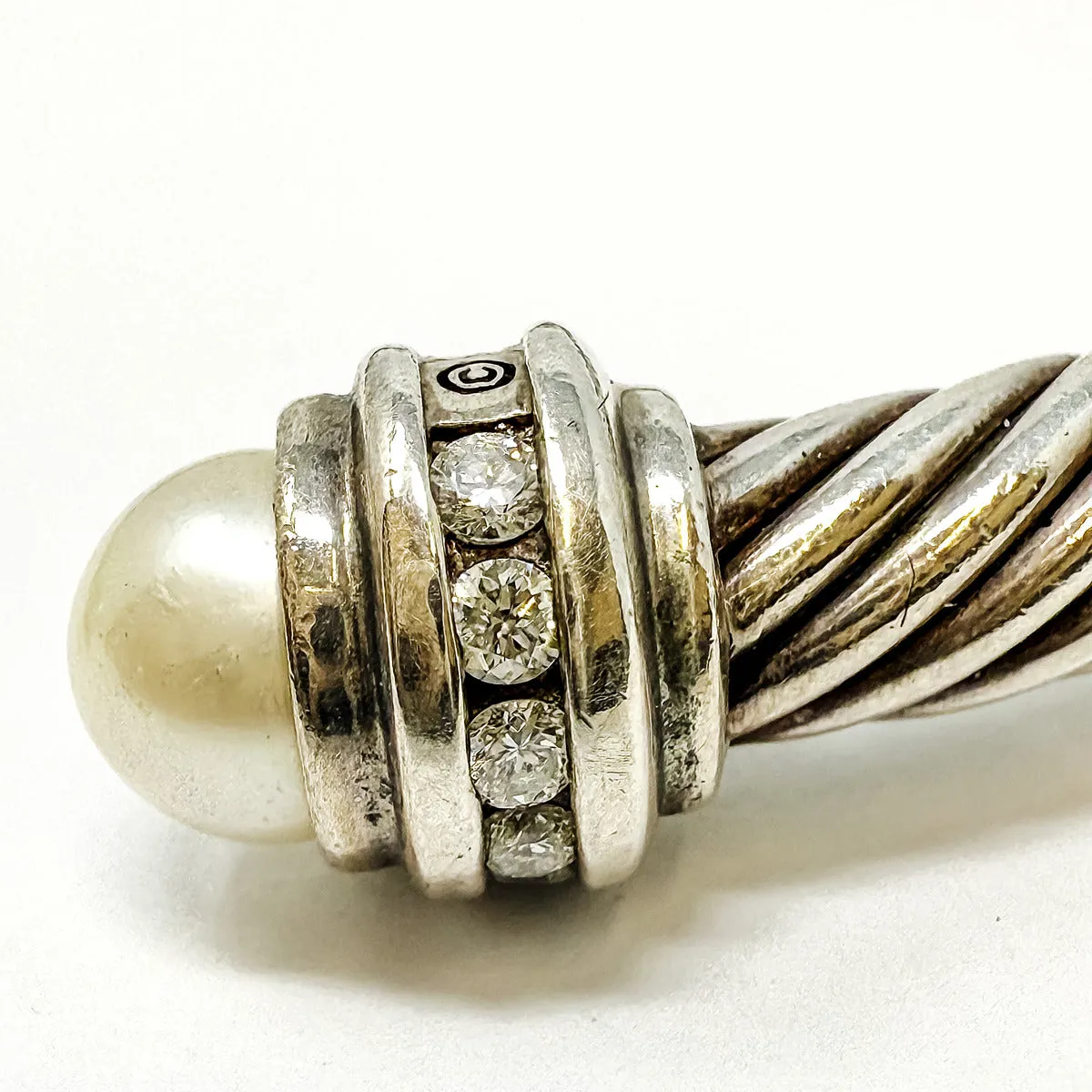 David Yurman Cable Cuff Bracelet with Pearl Caps and Diamonds