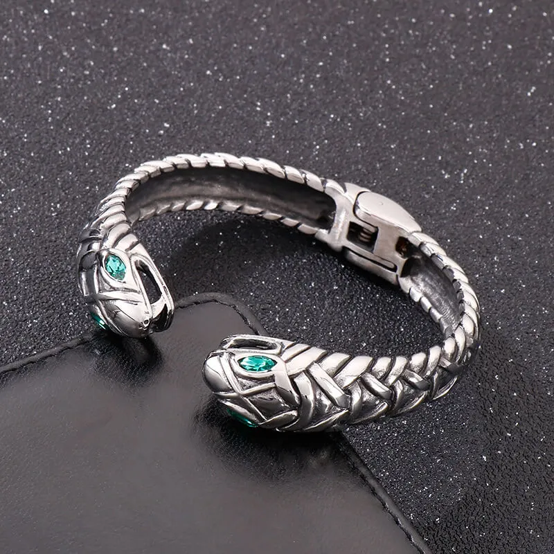 Double Headed Snake Stainless Steel Men's Open Bracelet