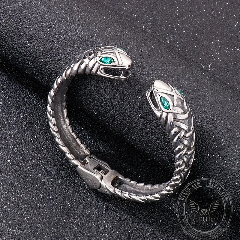 Double Headed Snake Stainless Steel Men's Open Bracelet