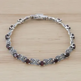 Enchanting Scarlet Garnet Silver Link Bracelet