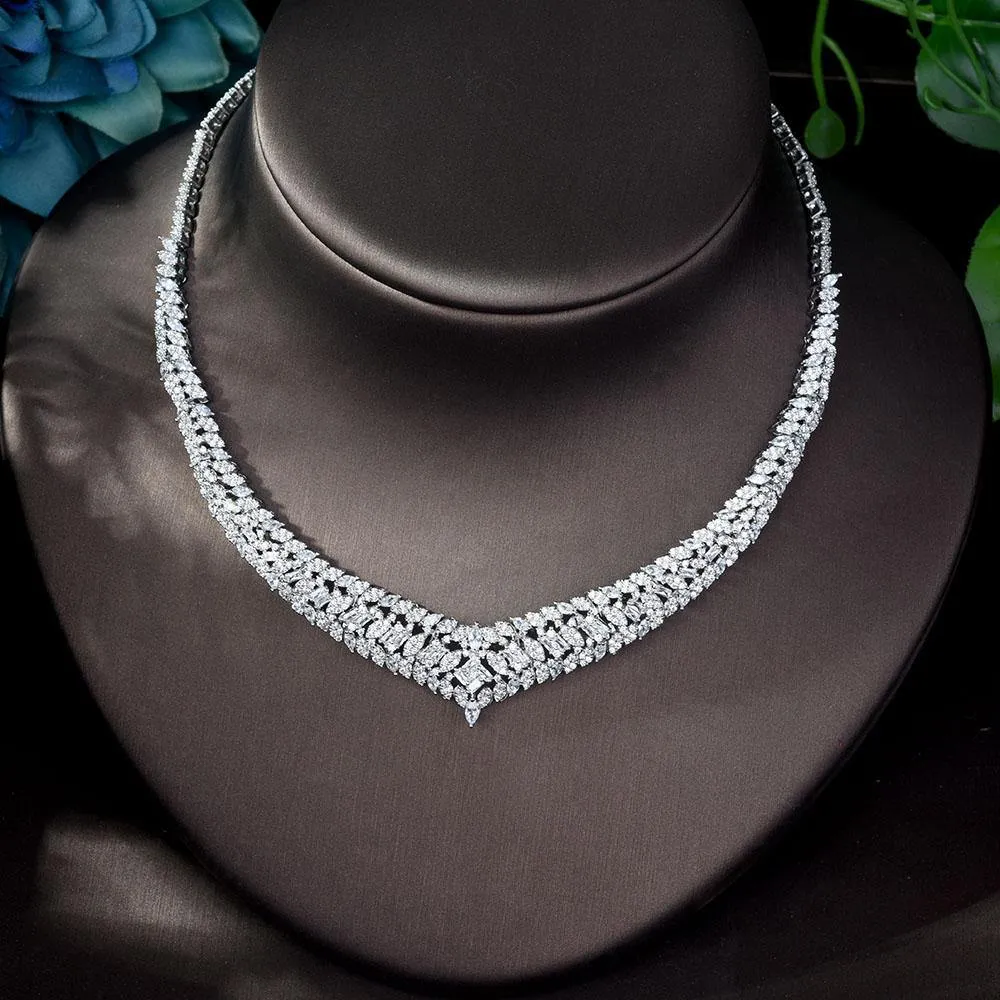 Exclusive Luxury Designer AAAA  Cubic Zirconia Diamonds Necklace Earring Bracelet Bridal Wedding Jewelry Set