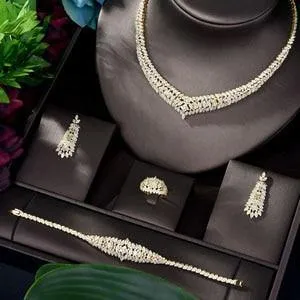 Exclusive Luxury Designer AAAA  Cubic Zirconia Diamonds Necklace Earring Bracelet Bridal Wedding Jewelry Set